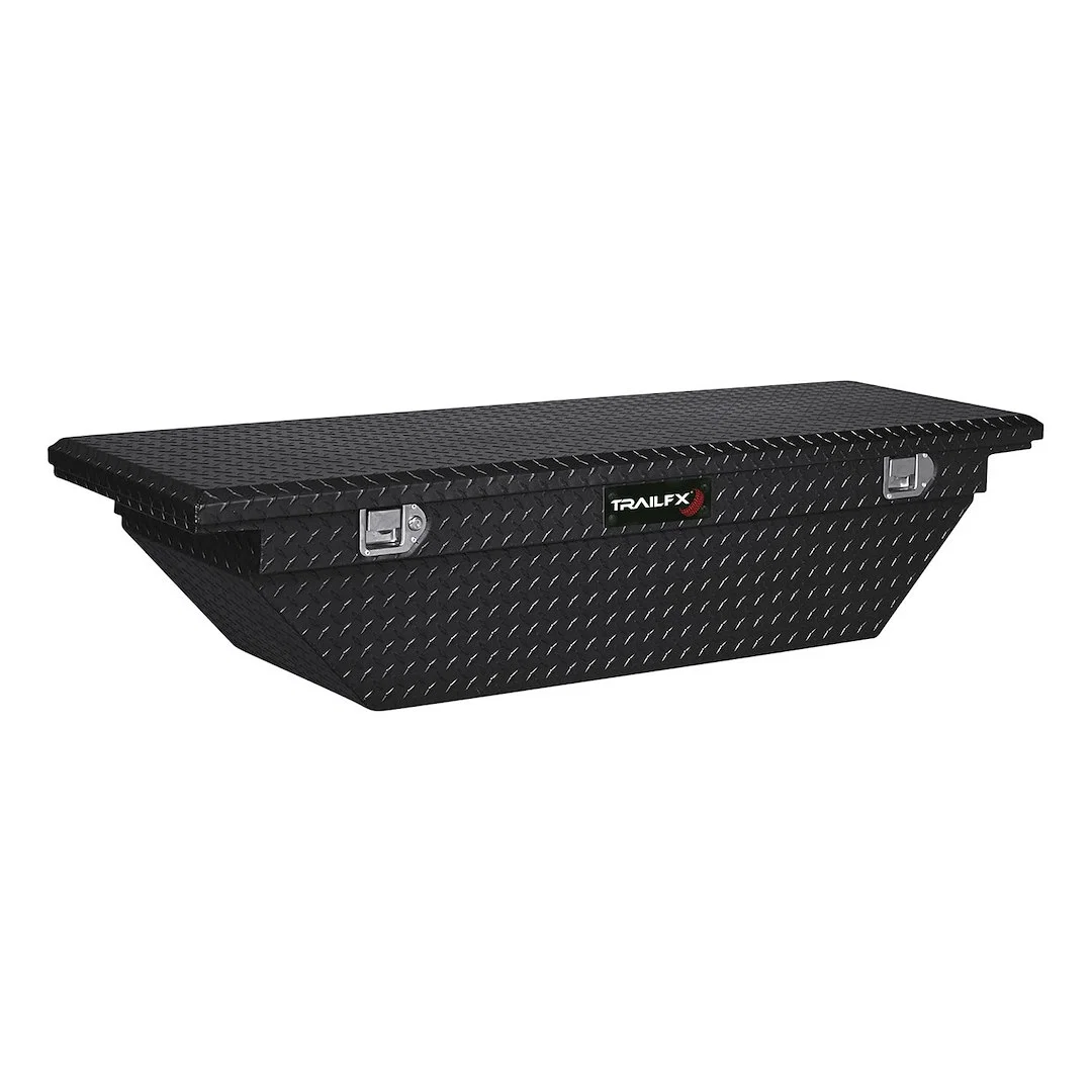 120702 – TRAILFX Tool Box, Crossover Low Profile Angled Single Lid With Struts Powder Coated Black 16 Gauge Aluminum ...